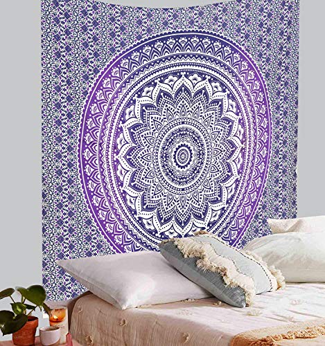 ANJANIYA Ombre Wall Hanging Bohemian Tapestry, Metallic Wall Art Bedspread, Psychedelic Hippie Mandala Dorm Décor for Hanging, Bedding, Beach Coverlet Curtain, Purple Blue, 54"X60" - color: Purple Blue, size: 60"L x 54"W