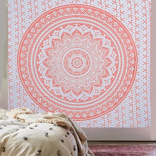 FURNISHFUL FINESSE Handmade Cotton Mandala Wall Tapestry - Rose Gold Ombre Boho Wall Decor, Indian Boho Bohemian Hippie Cute Room Hanging for Girly Bedroom, Dorm & Living Room Aesthetic - 50x60 Inches, Rose Gold - color: Rose Gold, size: 60"L x 50"W