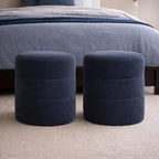 Spatial Order Upholstered Round Ottoman (No Lid, Seat Only) | Spatial Order Home Décor | Foot Rest Pouf – Steel Blue Velvet