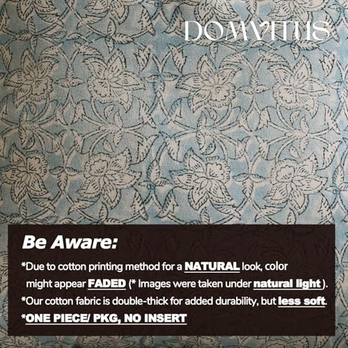 DOMVITUS Floral Pillow Covers 18x18 Throw Pillow Covers Block Print Vintage Decorative Neutral Pillow Cover for Couch Bed Living Room Light Blue 1PC - color: Light Blue, size: 18" x 18" (Pack of 1)