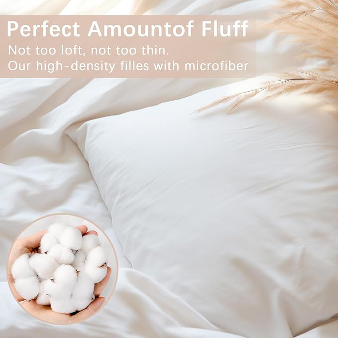 Throw Pillows Insert Set of 2, White 18x18in Pillow Inserts with 100% Cotton Cover,Bed and Couch Decorative Stuffer Pillows,Indoor Pillows for Sofa