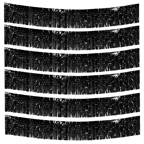 6 Packs 10 Feet Foil Fringe Garland Metallic Foil Tinsel Fringe Garland Wall Hanging Fringe Banner for Parade Floats, Wedding, Christmas，Birthday Party Halloween Decor (Black) - color: Foil Fringe Garland-black