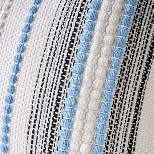 Farmhouse Throw Pillow Covers 18x18 Coastal Blue Boho Decorative Striped Cushion Covers Accent Pillows Square Rustic Textured Woven Bohemian Neutral Pillowcase for Sofa Couch Bed Living Room,Set of 2 - color: Blue, size: 18" x 18" (Pack of 2)