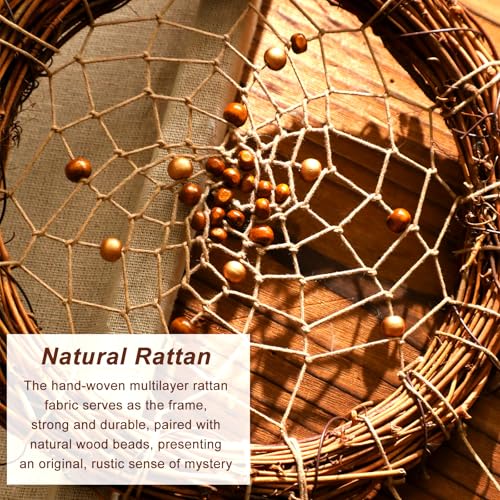 Dream Catcher Native American Boho Dreamcatcher Rattan Wall Decor, Handmade Natural Healing Crystal Stones Feathers Hanging Ornament Indian Decor for Bedroom Living Room - color: Brown With Crystal