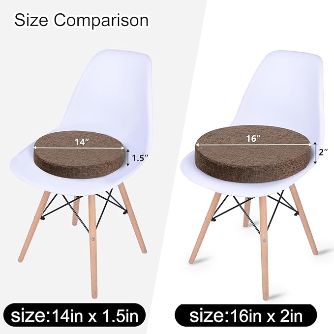 Tromlycs 14 Inch Round Bar Stool Cushion Non-Slip Foam Seat Pad Removable Cover for Circle Chairs (14x14 Inches, Brown)