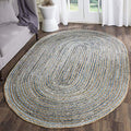 SAFAVIEH Cape Cod Collection Area Rug - 4' x 6' Oval, Natural & Blue, Handmade Flat Weave Jute, Ideal for High Traffic Areas in Living Room, Bedroom (CAP250A) - size: 4' x 6' (Oval)