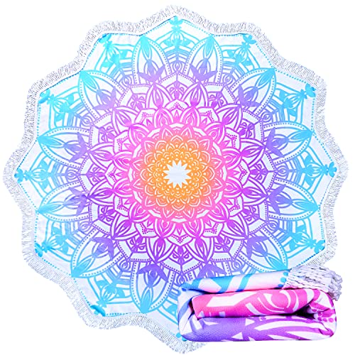 Large Microfiber Boho Mandala Beach Towel Round Bohemian Beach Blanket Hippie Indian Throw Blanket Beach Tapestry Thick Sand Free Quick Dry Yoga Picnic Mat Wall Decor Circle Tablecloth,59'',Aqua Blue - color: Aqua Blue Mandala