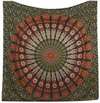 Bless International Handmade Indian hippie Bohemian Psychedelic Peacock Mandala Wall hanging College Dorm Beach Throws Table Cloth Bedding Tapestry (Ever Green, Queen(84x90Inches)(215x230Cms)) - color: Evergreen, size: 90"L x 84"W