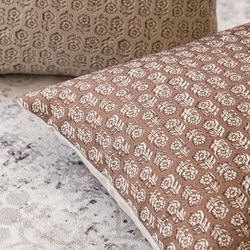 Foindtower Set of 2 Decorative Neutral Floral Print Throw Pillow Covers Vintage Farmhouse Cushion Covers Boho Home Decor for Sofa Chair Couch Bedroom Living Room,18×18 Inch,Light Orange Brown - color: Almond, size: 18" x 18" (Pack of 2)