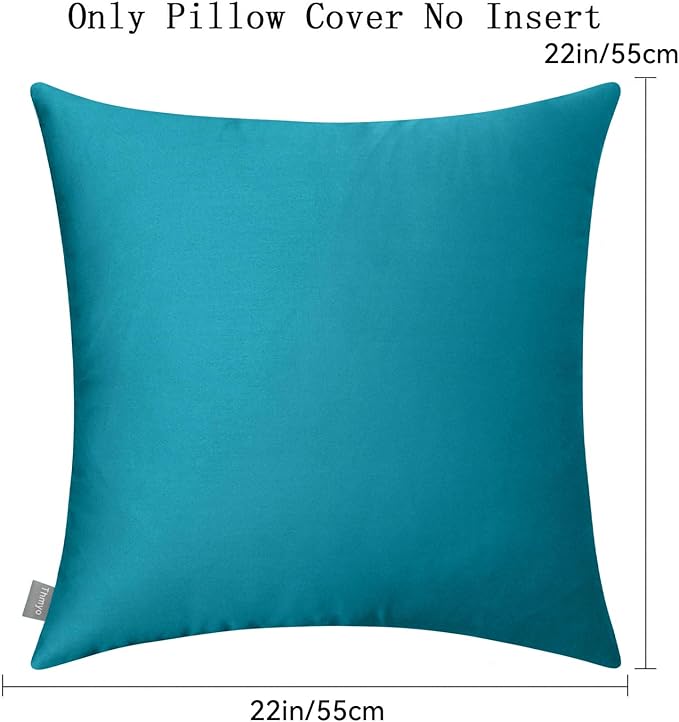 Thmyo 4-Pack 100% Cotton Comfortable Solid Decorative Throw Pillow Case, Square Cushion Cover Pillowcase Sublimation Blank Pillow Covers DIY Throw Pillowcase for Couch(22x22 inch/ 55x55cm,Lake Blue)
