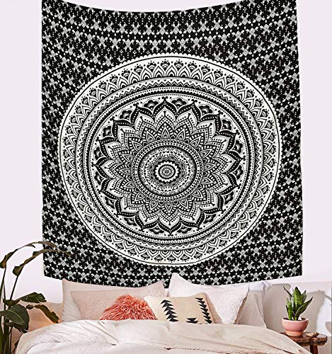 ANJANIYA Ombre Wall Hanging Bohemian Tapestry, Metallic Wall Art Bedspread, Psychedelic Hippie Mandala Dorm Décor for Hanging, Bedding, Beach Coverlet Curtain, Black Silver, 54"X60" - color: Black Silver, size: 60"L x 54"W
