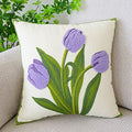 vctops Farmhouse Tulip Cotton Tufted Throw Pillow Cover Spring Floral Embroidery Pillowcase Soft Square Cushion Case for Sofa Couch Bed Chair (Purple,18"x18") - color: Purple