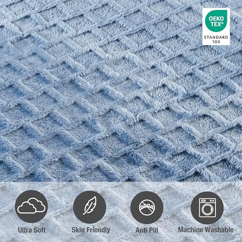 Velvet Plush Jacquard Tile Throw Blanket for Couch - Buttery Soft, Cozy Throw, for Women (Ashley Blue, 50" x 60") - color: Ashley Blue