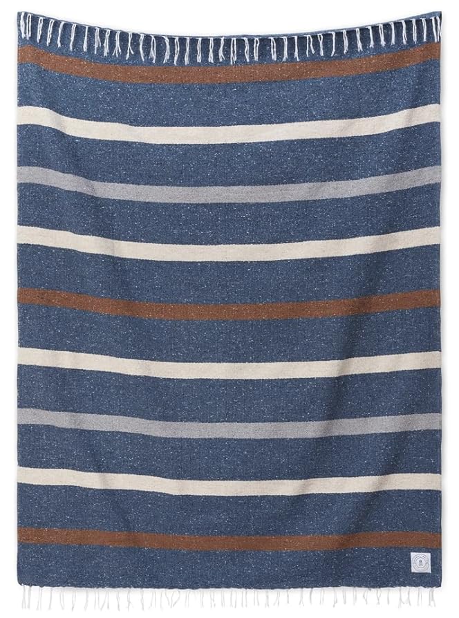 Mexican Blanket by Laguna Beach Textile Co - Beach, Yoga, Camping, or Decorative Throw Blanket - Traditional Handmade Serape (Slate Blue & Tan) - color: Slate Blue & Tan