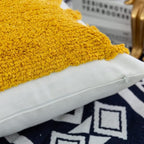 Golden Yellow Sun Woven Tufted Throw Pillow Cover,Boho Ethinc Cozy Cushion Cover for Bedroom Living Room Couch,Regalo para Navidad,18x18 Inches