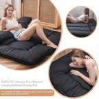 MAXYOYO Japanese Floor Mattress Futon Mattress, 4" Thicken Tatami Mat Sleeping Pad Foldable Roll Up Mat Boys Girls Dormitory Pad Kids Floor Lounger Pillow Bed, Black, Queen
