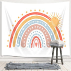 Rainbow Decor Tapestry, Bohemian Colorful Rainbow Tapestry Wall Hanging for Classroom Kids Girls Bedroom Aesthetic, Retro Bohemian Pastel Tapestries Poster Blanket College Dorm Home Decor 80X60Inches
