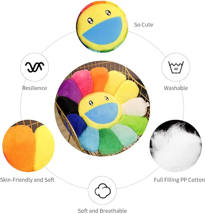 FIONOUT Flower Pillow, Flower Shaped Throw Pillow, Flower Face Floor Cushions Floor Pillow, Colorful Sunflower Plush Pillow, Cute Room Decor Decorative Pillows for Sofa Bedroom Car(40cm/15.7in)