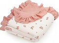 Muslin Ruffled Baby Blanket, Extra Large 52 x 52 Inches, Soft Breathable Cotton Crib Blanket for Newborn Infant Toddler (Vintage Blossom-Ruffled, Printed)