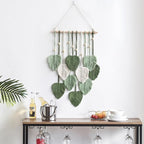 Avoik Macrame Wall Hanging Boho Woven Tapestry Handmade Home Wall Decor Bohemian Leaf Modern Chic Wall Art Green Feather Decorations for Living Room Bedroom Apartment Nursery Farmhouse Backdrop