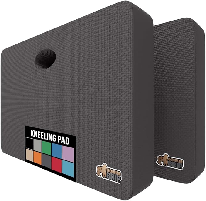 GORILLA GRIP Extra Thick Patent Pending Supportive Foam Kneeling Pad, 2 PK, Large Cushion Knee Pads for Gardening, Baby Bath, Dirt and Water Resistant, Workout, Garden Supplies, 17.5x11, Charcoal