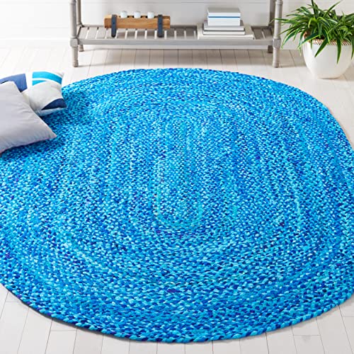 SAFAVIEH Braided Collection Area Rug - 3' x 5' Oval, Turquoise, Handmade Country Farmhouse Reversible Cotton, Ideal for High Traffic Areas in Living Room, Bedroom (BRD452K) - color: Turquoise, size: 3' x 5' (Oval)