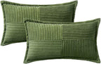 MIULEE Spring Decorative Lumbar Throw Pillow Covers for Couch Bed Livingroom 12x20 Inch Set of 2 Moss Green Boho Accent Throw Pllows Broadside Striped Patchwork Soft Corduroy Summer Pillowcases