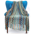 SereneLife Boho Throw Blanket - 50 x 67 in. Patterned Bohemian Couch Blanket, Large Knitted Tassel Throw for Bed, Chair, Sofa, Couch Cover, All-Season Decor, Soft, Comfortable, and Easy to Clean
