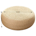 Hand Woven Round Floor Cushion 2 Piece Set, 15.75 Inch Natural Straw Pouf Ottoman, Boho Handmade Seat Footstool for Living Room Bedroom Patio