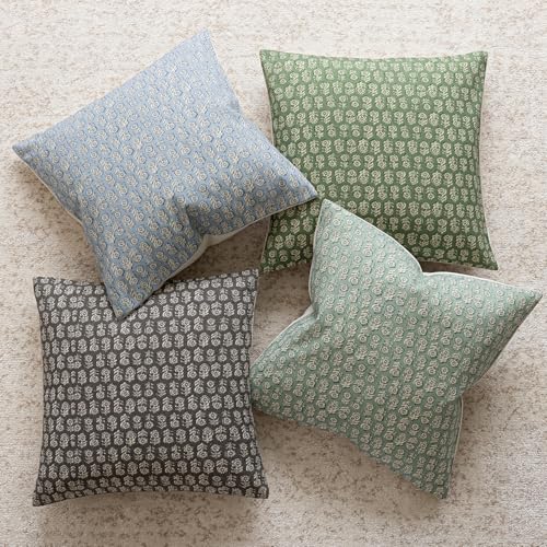 Foindtower Set of 2 Decorative Neutral Floral Print Throw Pillow Covers Vintage Accent Farmhouse Cushion Covers Boho Home Decor For Sofa Chair Couch Bedroom Living Room Outdoor,18×18 Inch,Forest Green - color: Forest Green, size: 18" x 18" (Pack of 2)