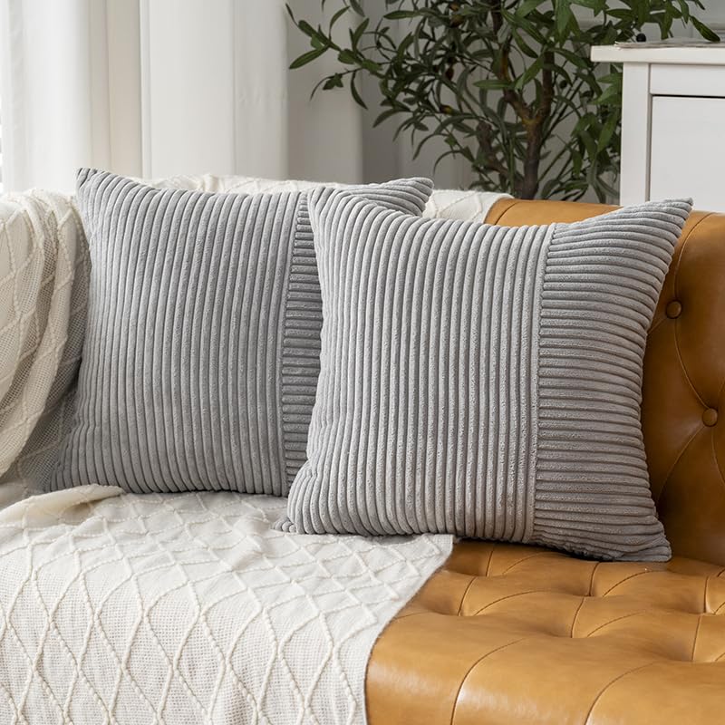 Corduroy Throw Pillow Covers, Cozy Cushion Covers for Home Decor, Zippered Pillowcases for Couch and Bed - color: Grey Corduroy Pillowcase