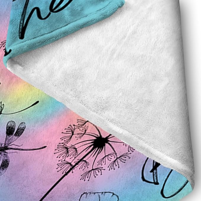 Colorful Ink Dandelion Just Breathe Throw Blanket Inspirational Butterfly Blankets for Kids Girls Boys Women Room Decor Rainbow Fleece Blanket Blue Pink Black Blanket for Chair Sofa 30"x40"