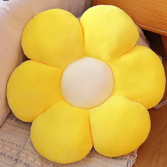lannery Flower Plush Throw Pillows, Flower Floor Pillow Seating Cushion Toy for Reading, Room, Watching TV (25.6", Yellow-1)