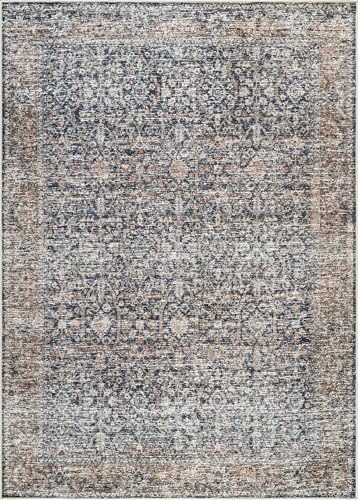Bloom Rugs Washable Non-Slip 2x3 Rug - Dark Blue/Tan Traditional Oriental Area Rug for Living Room, Bedroom, Dining Room, and Kitchen - Exact Size: 2' x 3' - color: Dark Blue / Tan, size: 2' x 3' (Rectangular)