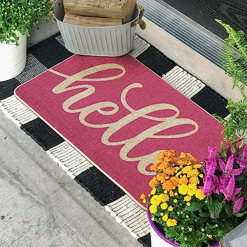 Artoid Mode Pink Hello Spring Doormat, Summer Home Decor Low-Profile Switch Rug Door Mat Floor Mat for Indoor Outdoor 17x29 Inch - color: Pink, size: 17" x 29"