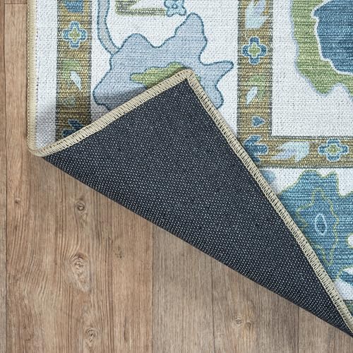 Fame Living Green Oushak Rug, Modern, Vintage, Turkish, Eclectic, Floral, Pastel, Washable, Area Rugs for Living Room, Dining, Bedroom, Office, Entryway, Foyer, Playroom, Nursery, 5'x6'9" - color: Cream Green, size: 5' x 6'11" (Rectangular)