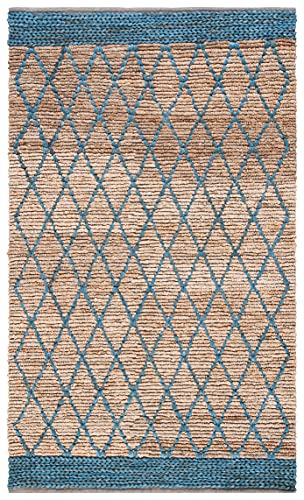 SAFAVIEH Natural Fiber Collection Accent Rug - 4' x 6', Natural & Navy, Handmade Farmhouse Boho Coastal Rustic Trellis Jute, Ideal for High Traffic Areas in Entryway, Living Room, Bedroom (NF951N) - color: Natural/Navy, size: 4' x 6' (Rectangular)