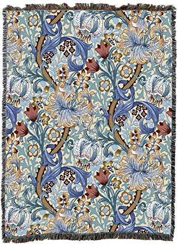 Pure Country Weavers William Morris Golden Lily Blue Blanket - Arts & Crafts - Gift Tapestry Throw Woven from Cotton - Made in the USA (72x54) - color: Blue, size: Large