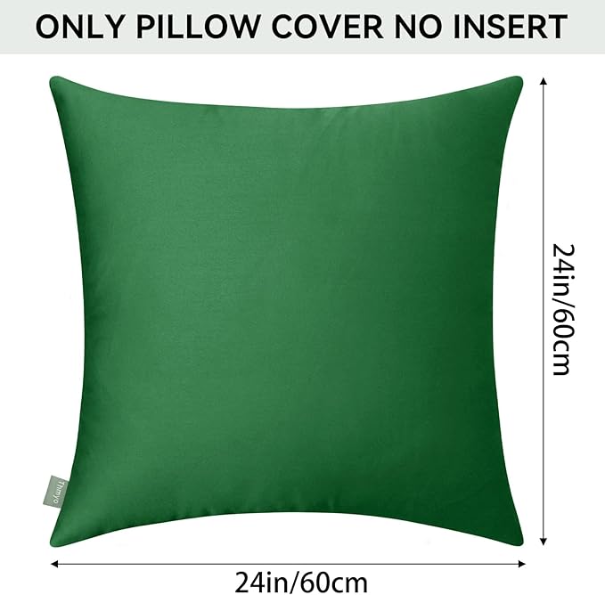 Thmyo 4-Pack 100% Cotton Comfortable Solid Decorative Throw Pillow Case Square Cushion Cover Sublimation Blank Pillow Covers DIY Throw Pillowcase for Sofa Couch(24x24 inch/ 60x60cm,Christmas Green)