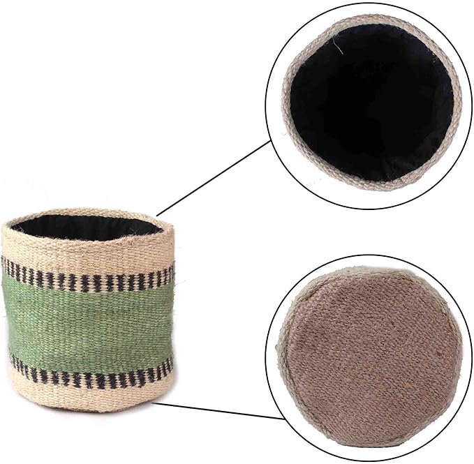 Sturdy Jute Planter Basket Modern Woven Basket for 6" Flower Pot Floor Indoor Planters, 6” x 6” Storage Organizer Basket Rustic Home Decor, Boho Storage Earth-Friendly Planter (6x6 inches, Green 6)