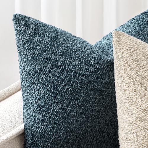Pack of 2 18x18 Inch Decorative Boucle Throw Pillow Covers Textured Square Pillowcaes Accent Solid Cozy Soft Cushion Covers Home Decor for Sofa Couch Living Room Home Decor,Dark Blue - color: Dark Blue, size: 18" x 18" (Pack of 2)