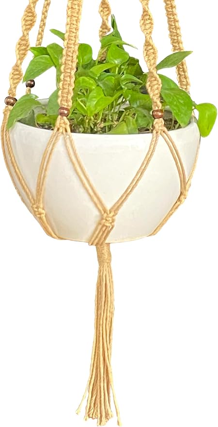 Plant Hanger Macrame Hemp Rope 6 Legs 51 Inches for Indoor Outdoor, Living Room, Kitchen, Deck, Patio, High and Low Ceiling with Size of 10-12 inches Without The Pot