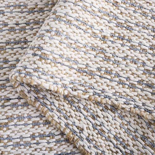SAFAVIEH Natural Fiber Collection Area Rug - 2'3" x 8' Runner, Natural & Blue, Handmade Jute & Wool, Ideal for Living Room, Hallway, Foyer, Entryway, Bedroom (NFB225N) - color: Natural/Blue, size: 2'3" x 8' (Runner)