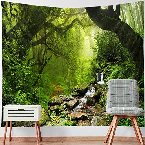 Llamazing Forest Tapestry - Green Creek, 60''L51''W - Magic Landscape for Living Room & Bedroom Decor - color: Green Creek, size: 60"L x 51"W
