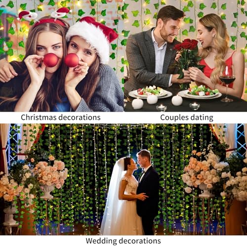 Freyalife Fake Vines for Room Decor(12 Pack 84 FT),with CE Certified 80 LED String Lights,Artificial Plant Ivy for Aesthetic Home Bedroom Wall Wedding Party Office Patio Indoor, Outdoor Garden Décor - color: Ivy String Lights-usb Battery Box, size: 12Pack