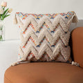 Boho Tufted Decorative Throw Pillow Cover, Cozy Bohemian Cotton Canvas Cushion Cover Tassels Pillow Case Home Decor 17"X 17",02