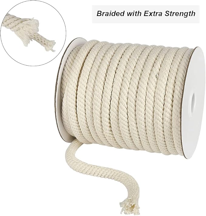 Tenn Well 8mm Cotton Rope, 66 Feet Braided Cotton Cord, Multi-Purpose Rope for Macrame Knotting, Wall Hangings, Clothes Lines, Drawstings and DIY Crafts (Beige)