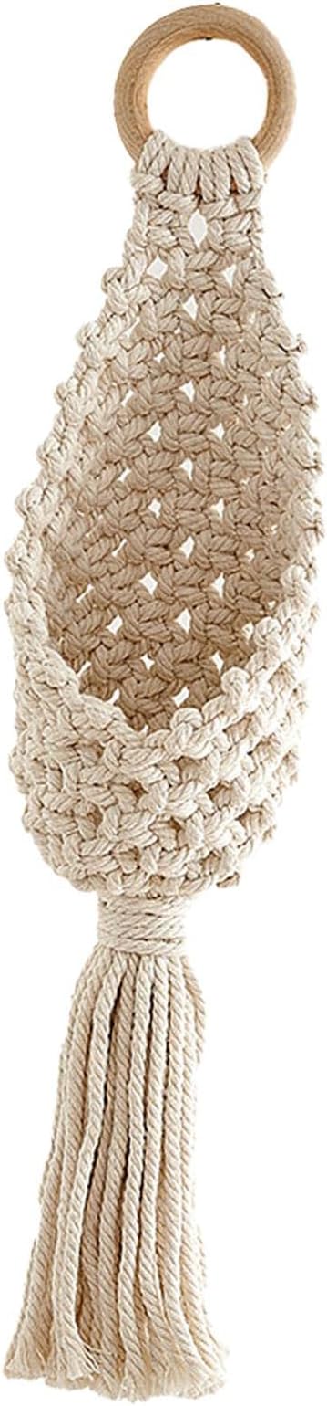 Macrame Plant Hangers, Hand Woven Wall Hanging Bohemian Jute Fruit Vegetable Basket Cotton Rope Hanging Planter Basket for Flower Pot Patio Plant Holder