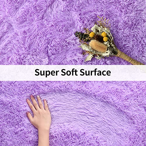 Merelax Fluffy Rug Shaggy Area Rug, Purple 2x3 Small Rugs for Bedroom, Mini Fuzzy Plush Kids Bedside Rug, Soft Non-Slip Entryway Throw Rugs Shag Catpet for Living Room Nursery Room Home Decor - color: Purple, size: 2' x 3' (Rectangular)