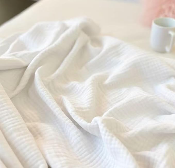 KyraHome 100% Cotton Muslin Blankets for Adults, Couch, 50"x60", Pre-Washed Plant Dyed, Breathable Lightweight Gauze Bed Blanket, All Season (White)
